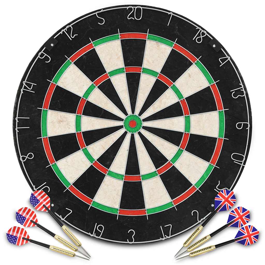 professionel dartskive i sisal med 6 dartpile og ramme