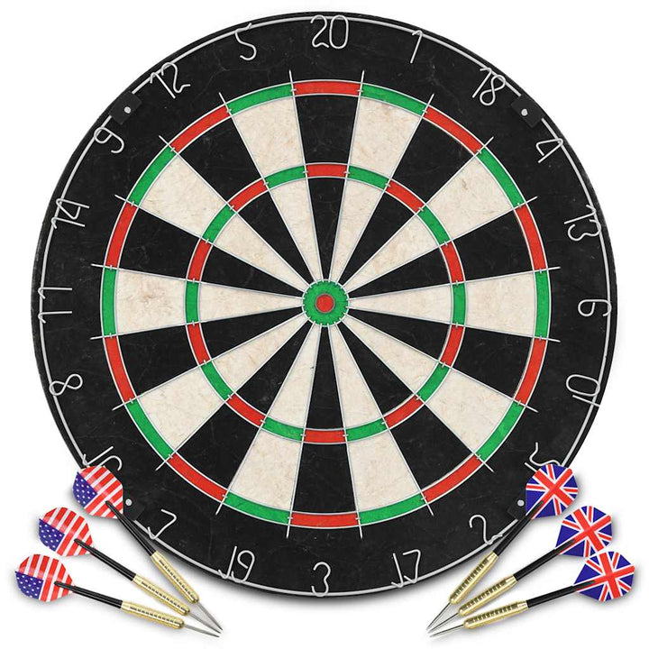 professionel dartskive i sisal med 6 dartpile og ramme