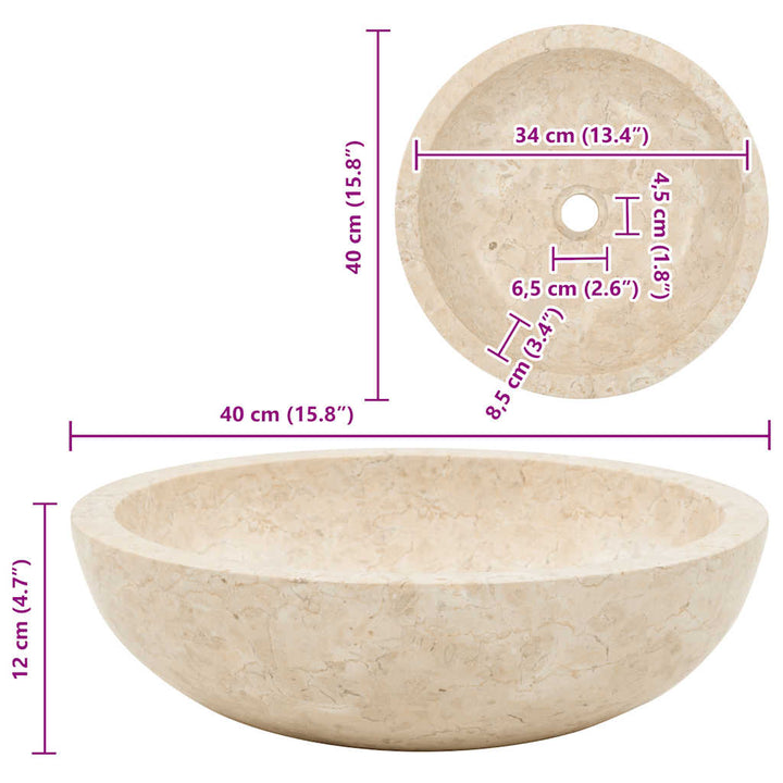 håndvask 40 x 12 cm marmor cremefarvet