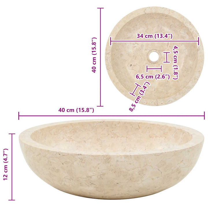 håndvask 40 x 12 cm marmor cremefarvet