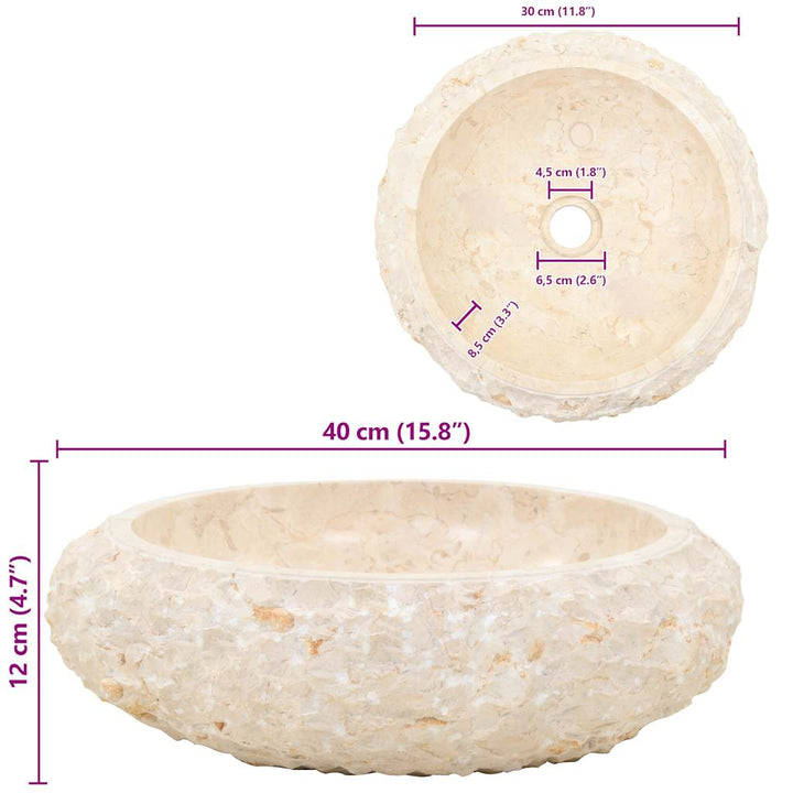 håndvask 40x12 cm marmor cremefarvet
