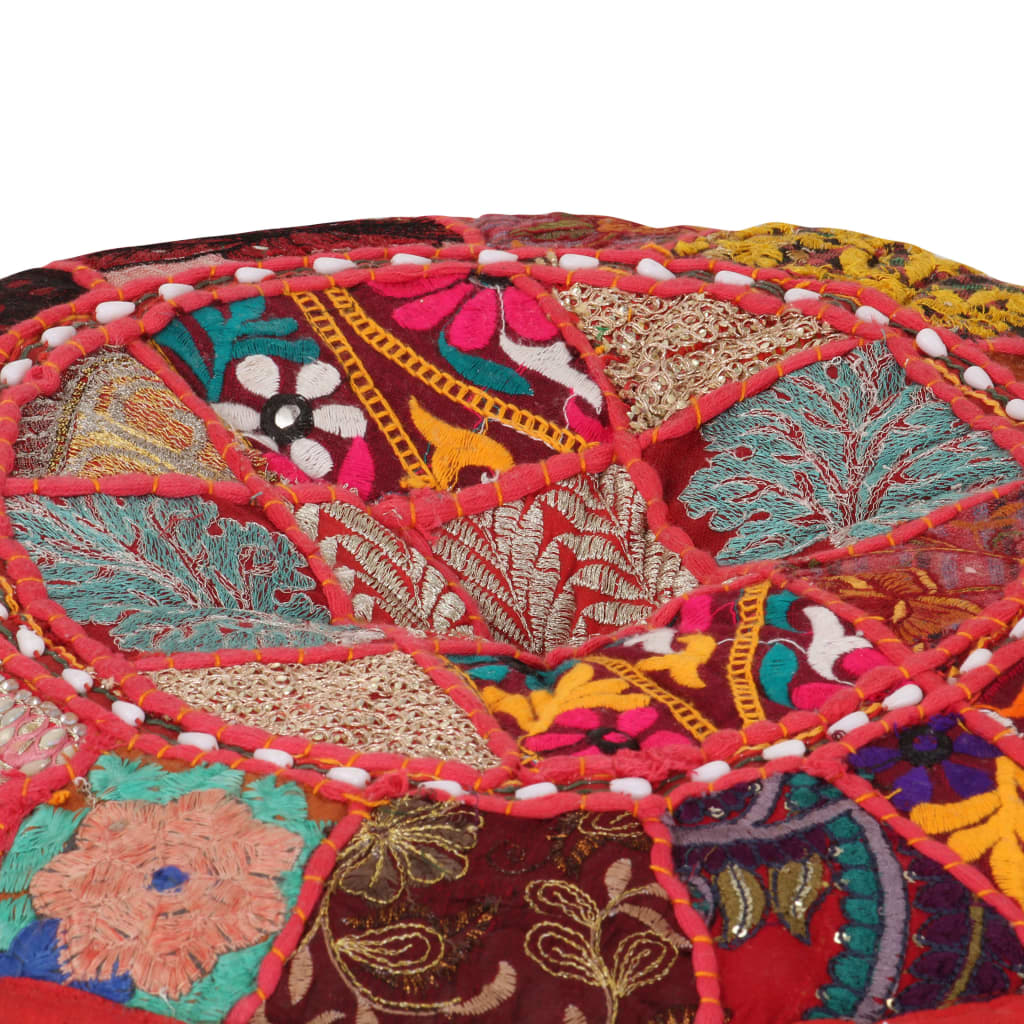 puffe med patchwork rund bomuld håndlavet 40 x 20 cm rød