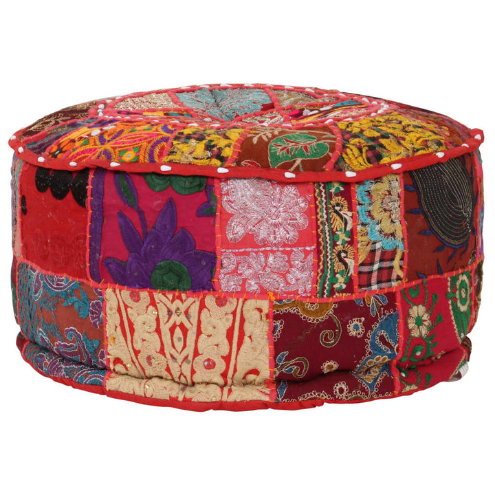 puffe med patchwork rund bomuld håndlavet 40 x 20 cm rød