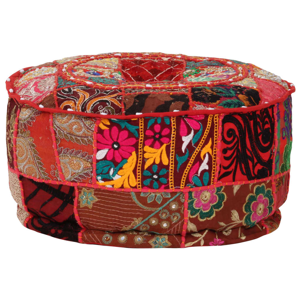 puffe med patchwork rund bomuld håndlavet 40 x 20 cm rød