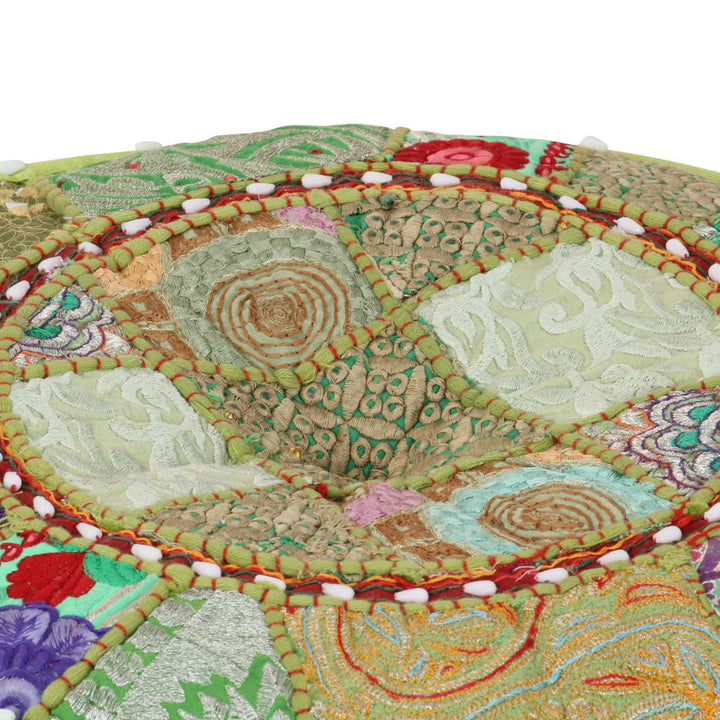 puffe med patchwork rund bomuld håndlavet 40 x 20 cm grøn