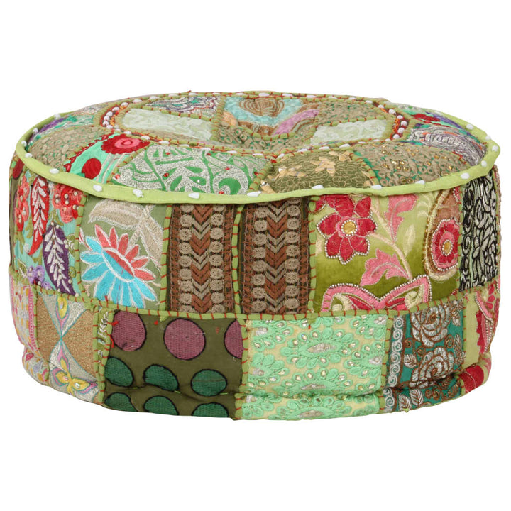 puffe med patchwork rund bomuld håndlavet 40 x 20 cm grøn