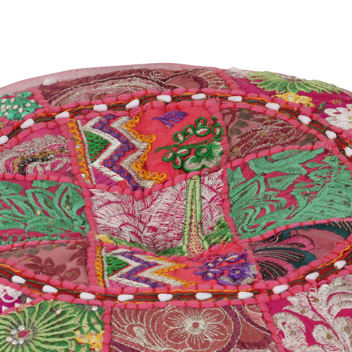 puffe med patchwork rund bomuld håndlavet 40 x 20 cm pink