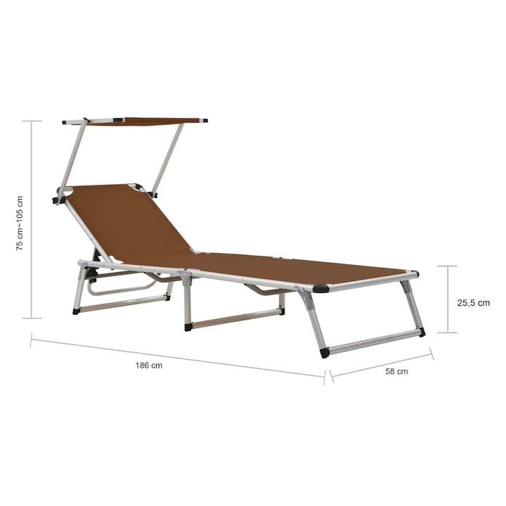 foldbar liggestol med tag aluminium og textilene brun