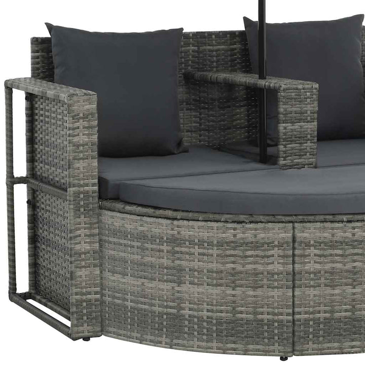 2-personers havesofa med hynder og parsol polyrattan grå