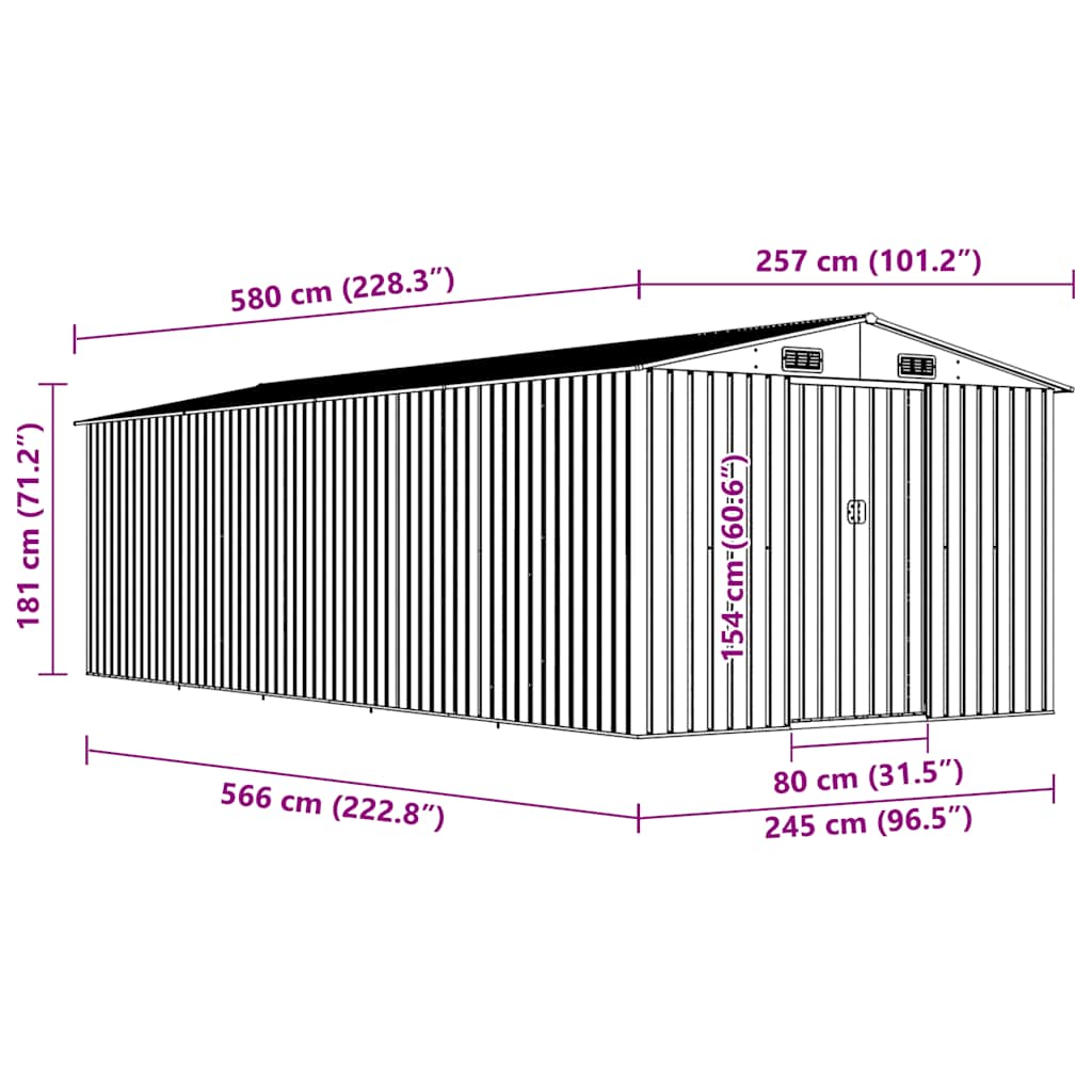 haveskur 257x580x181 cm metal grøn