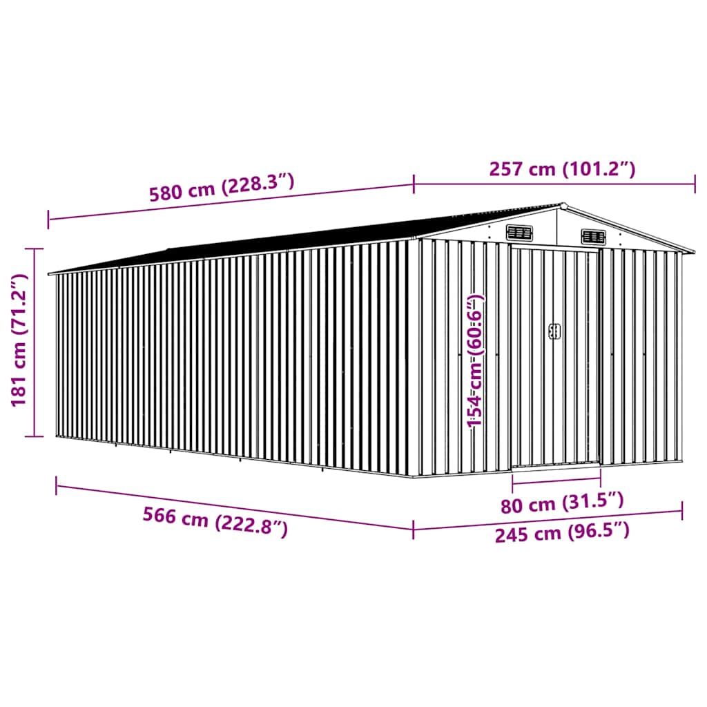 haveskur 257x580x181 cm metal antracitgrå