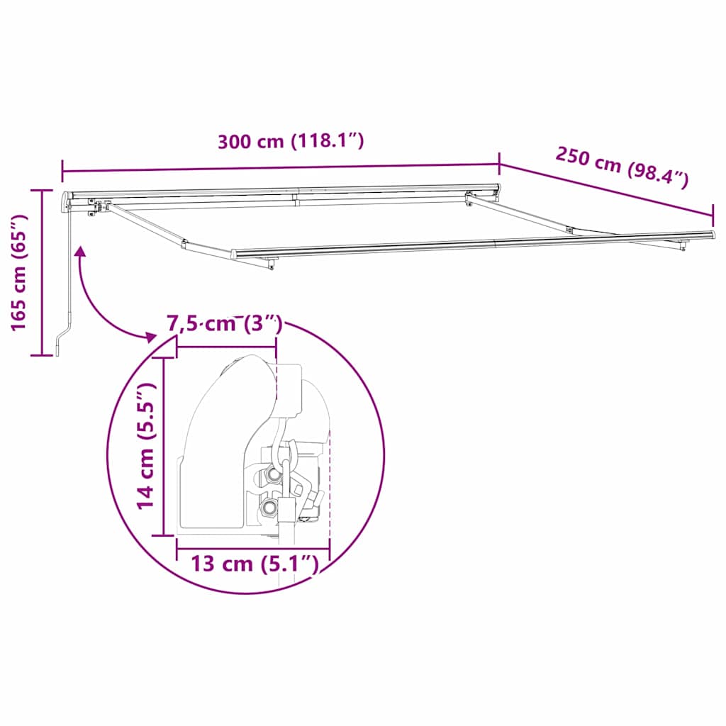Markiseramme Hvid 300 x 250 cm Aluminium