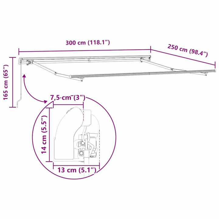 Markiseramme Hvid 300 x 250 cm Aluminium