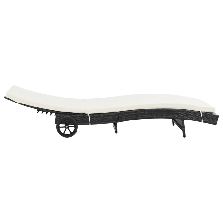 liggestol med hynde og hjul polyrattan sort