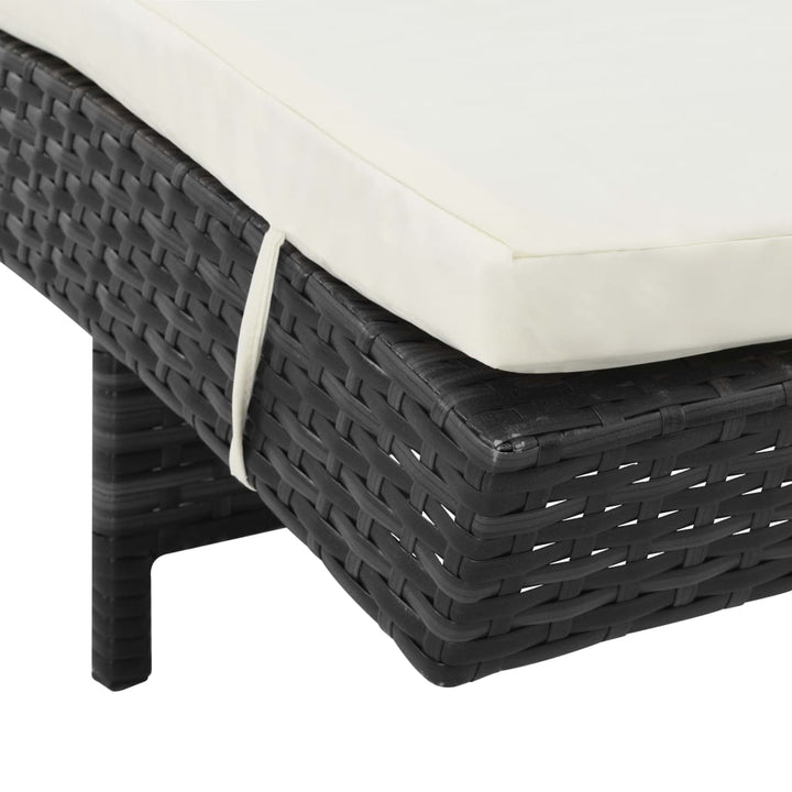liggestol med hynde og hjul polyrattan sort