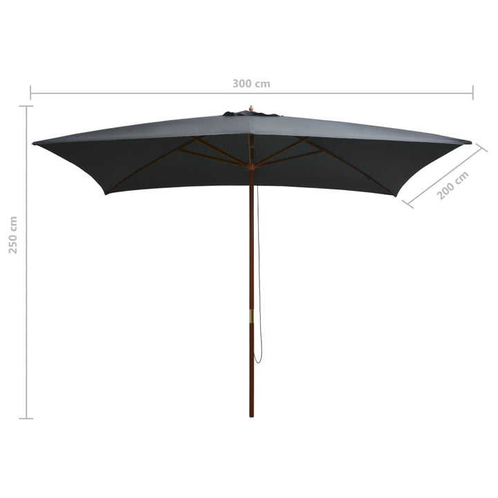 parasol 200x300 cm træstang antracitgrå