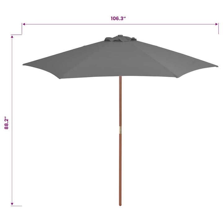 parasol 270 cm træstang antracitgrå
