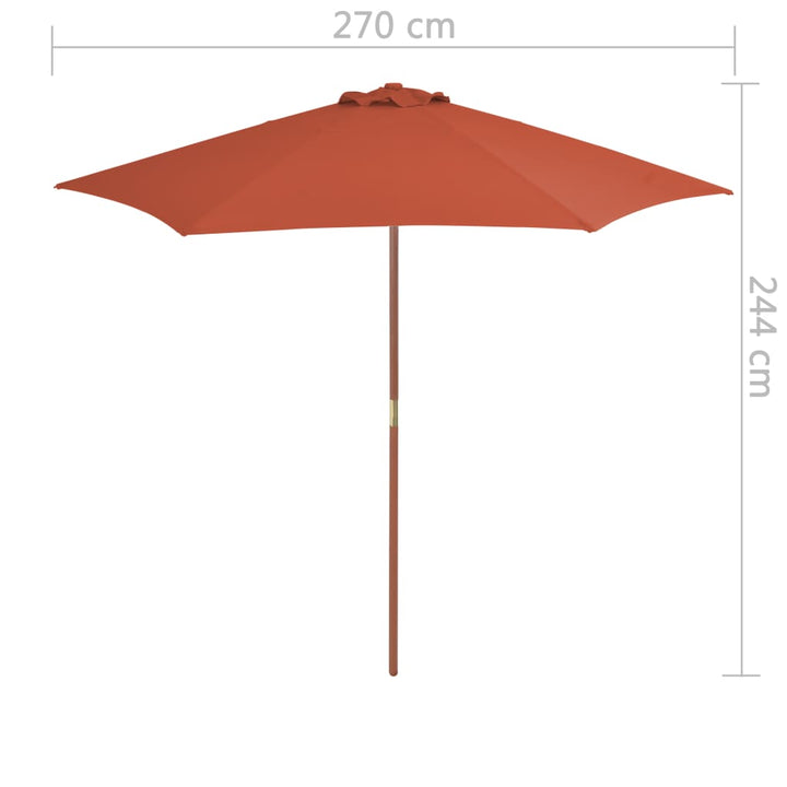 parasol 270 cm træstang terrakottafarvet