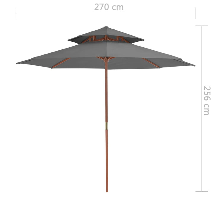 parasol m. træstang 270 cm 2 niveauer antracitgrå