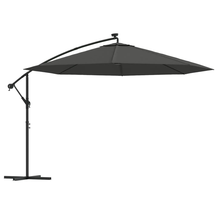 hængeparasol med LED-lys og metalstang 350 cm antracitgrå