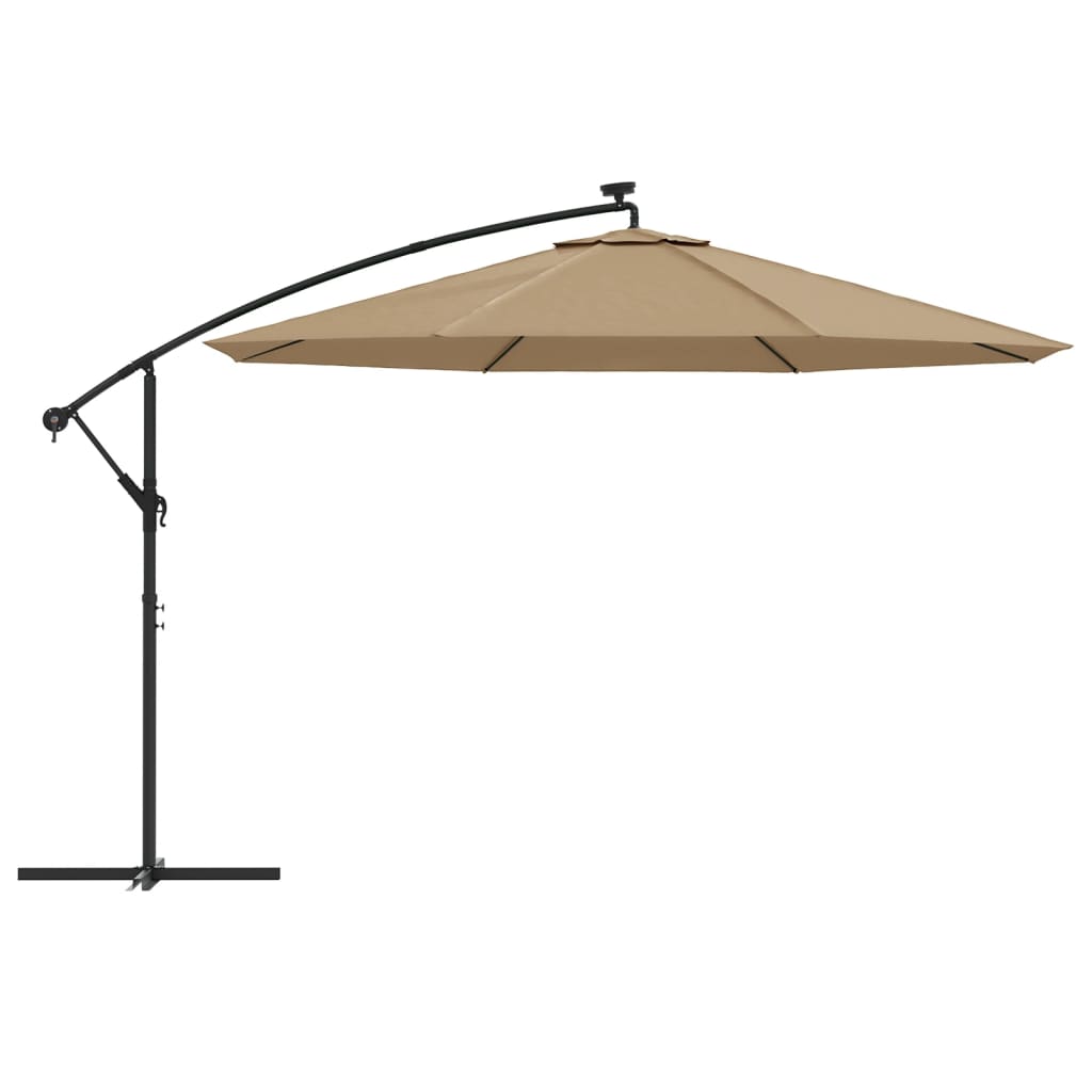 hængeparasol med LED-lys og metalstang 350 cm gråbrun
