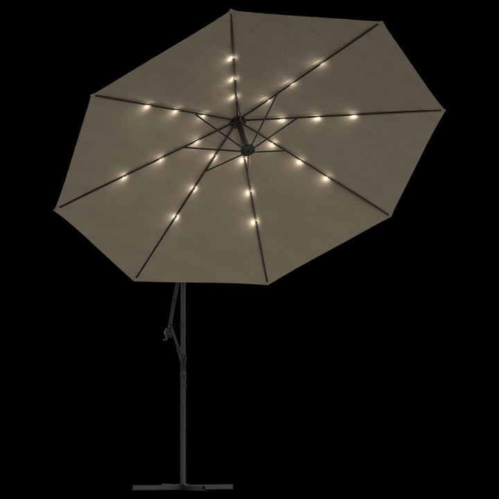 hængeparasol med LED-lys og metalstang 350 cm gråbrun