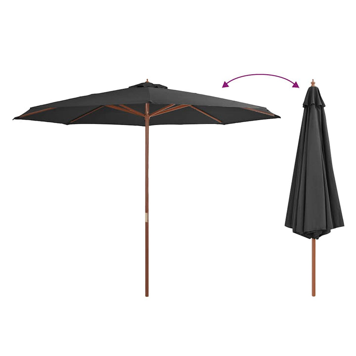 udendørs parasol med træstang 350 cm antracitgrå