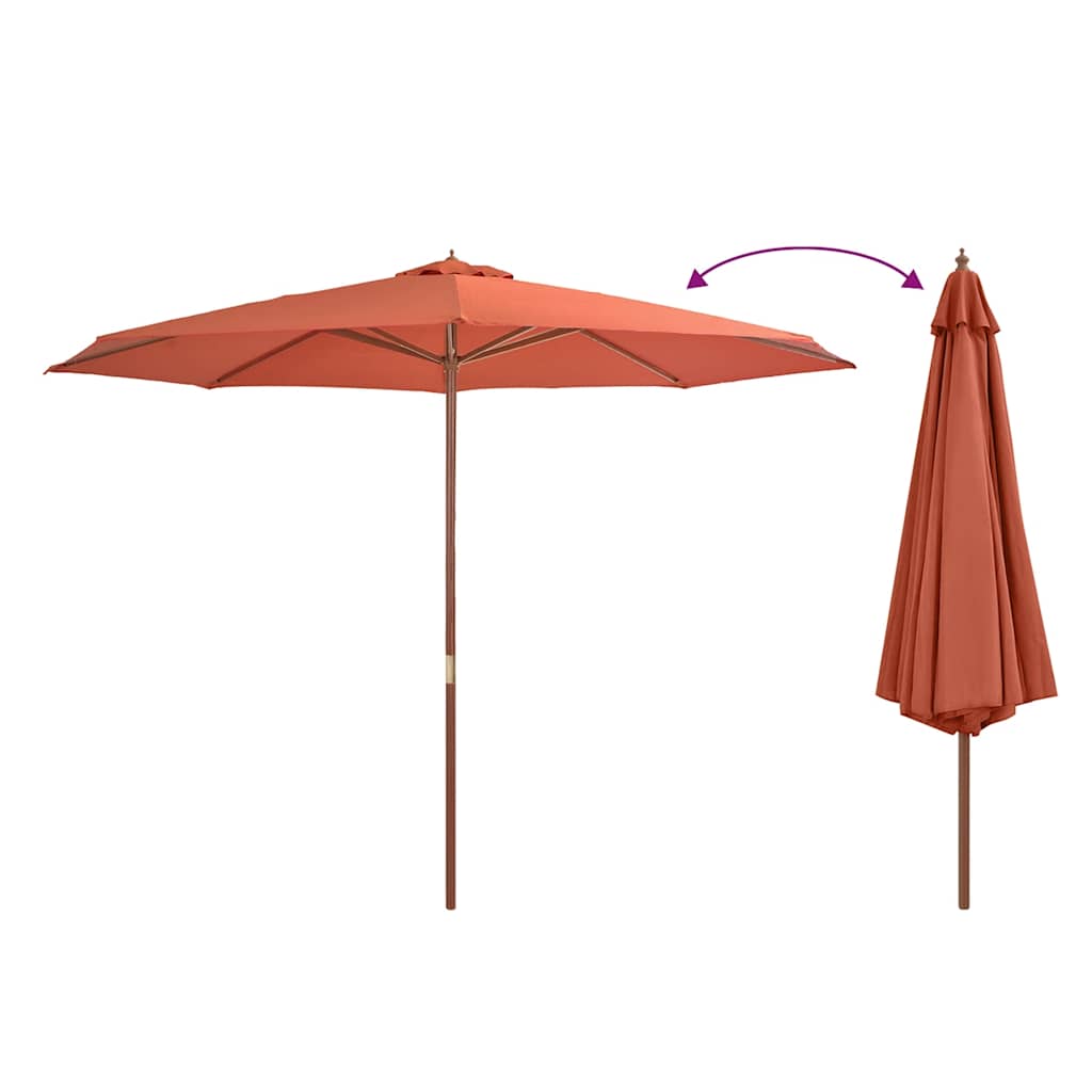udendørs parasol med træstang 350 cm terracottafarvet