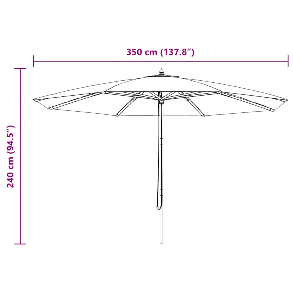 udendørs parasol med træstang 350 cm terracottafarvet