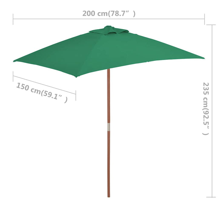 parasol 150x200 cm træstang grøn