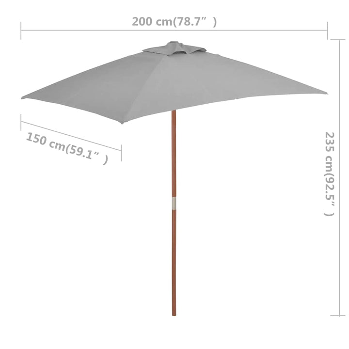 parasol 150x200 cm træstang antracitgrå
