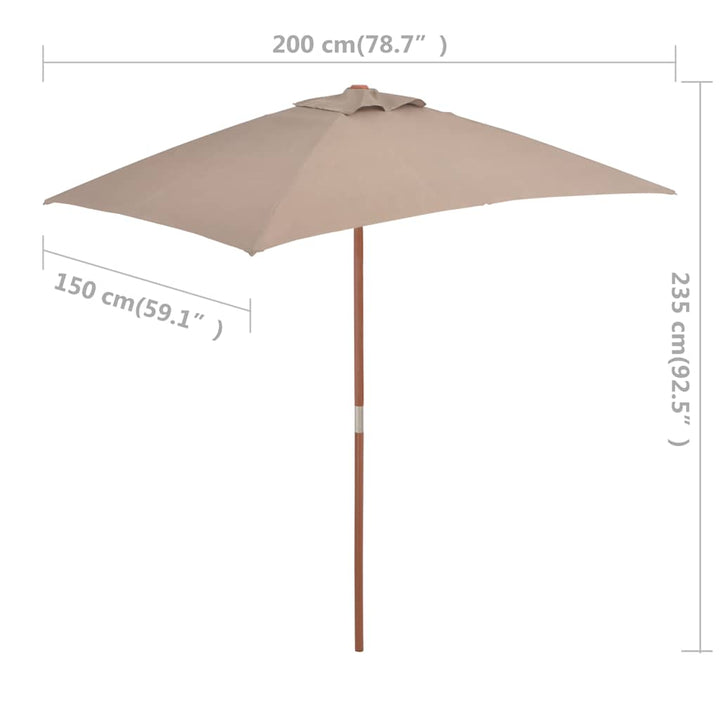 parasol 150x200 cm træstang gråbrun