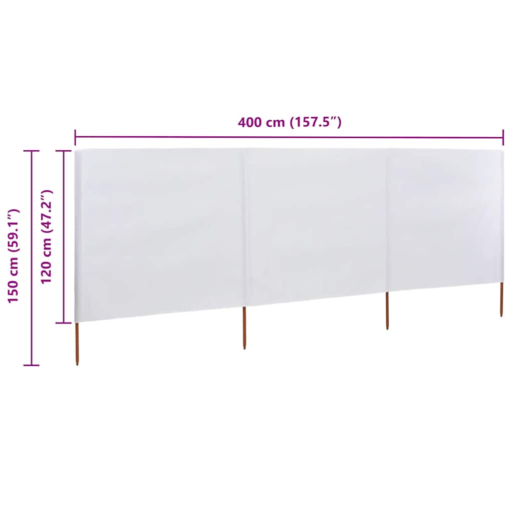 3-panels læsejl stof 400 x 120 cm hvid