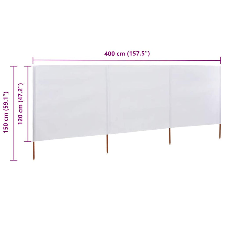 3-panels læsejl stof 400 x 120 cm hvid