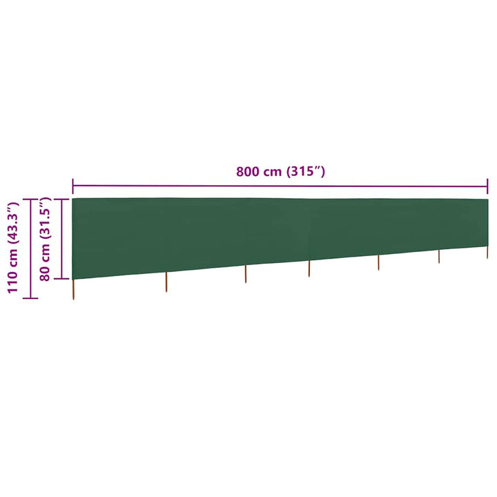 6-panels læsejl stof 800 x 80 cm grøn