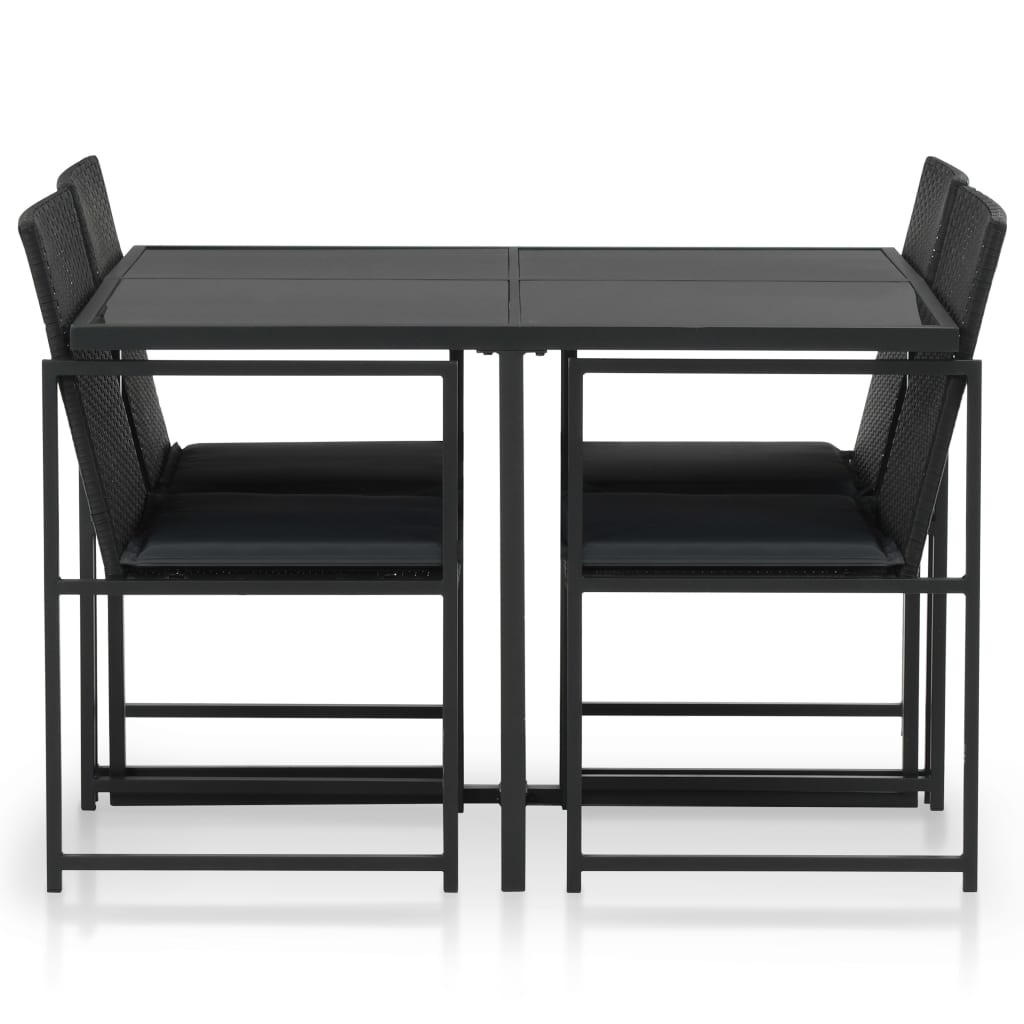 udendørs spisebordssæt 5 dele med hynder polyrattan sort
