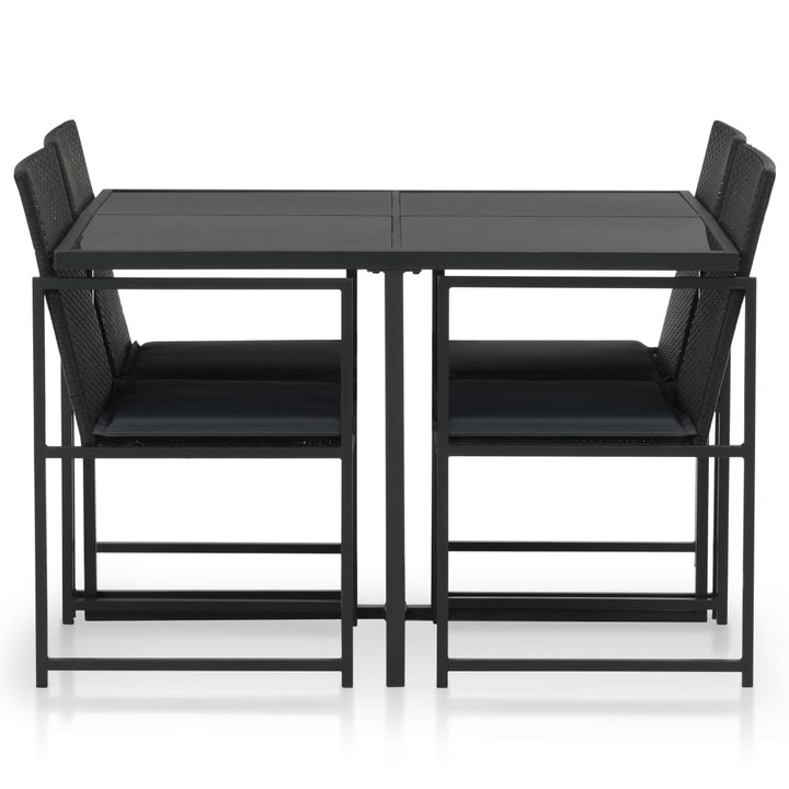 udendørs spisebordssæt 5 dele med hynder polyrattan sort