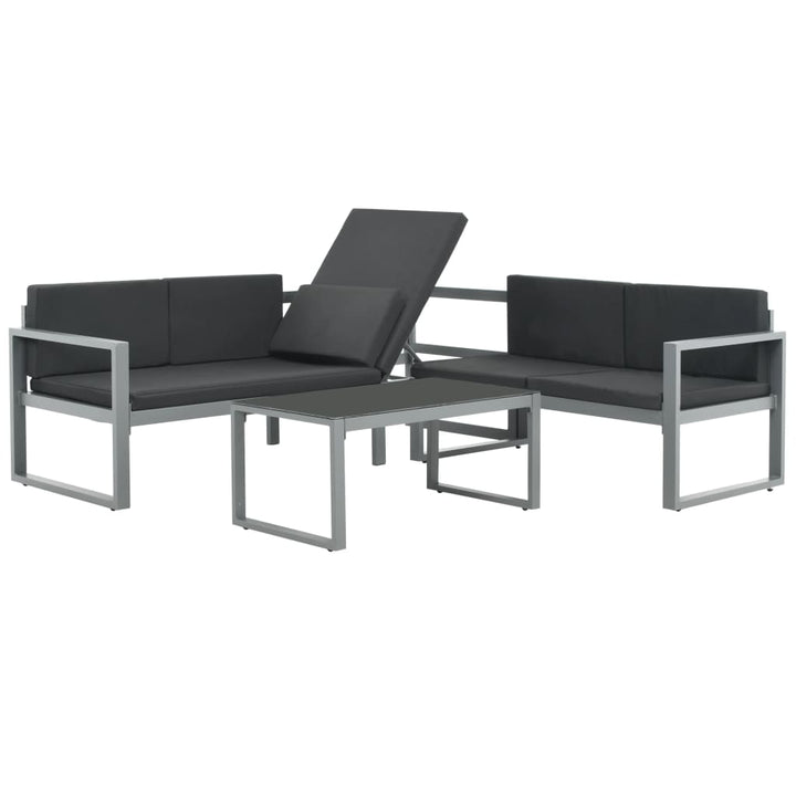loungesæt 3 dele med hynder aluminium sort