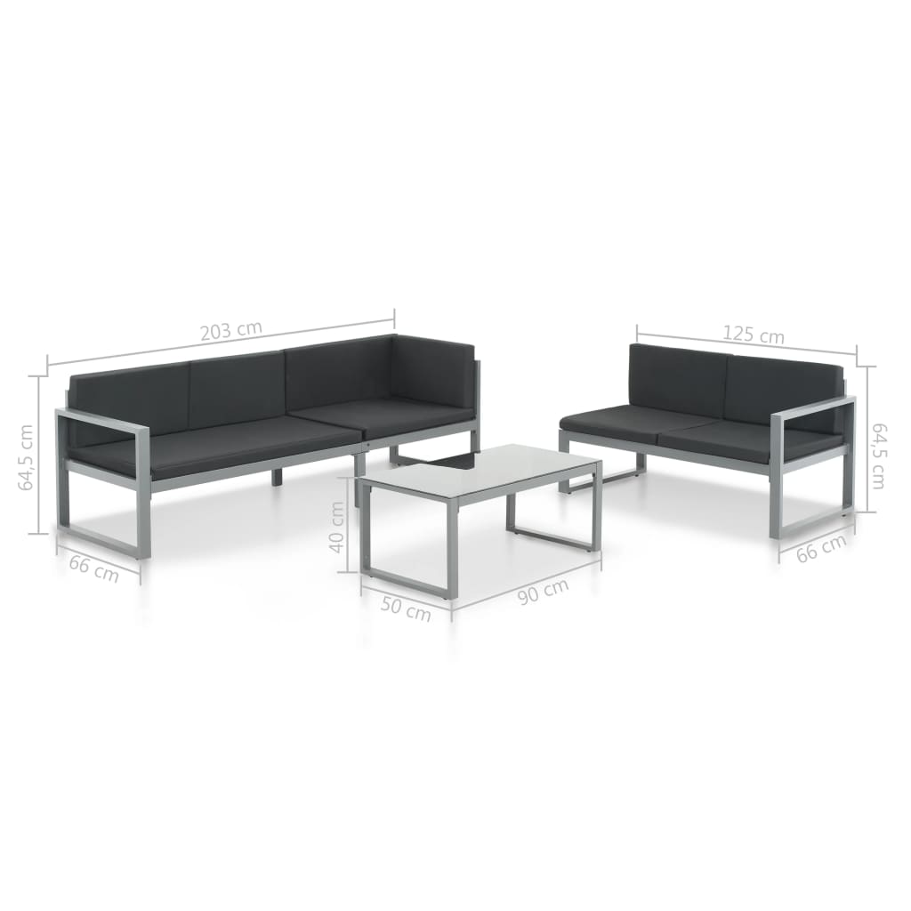 loungesæt 3 dele med hynder aluminium sort