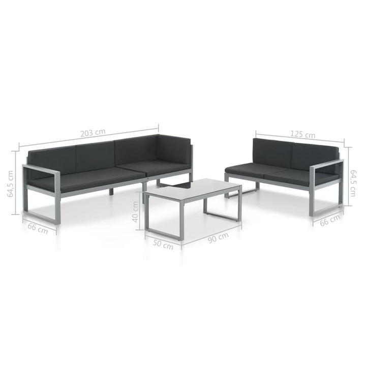 loungesæt 3 dele med hynder aluminium sort