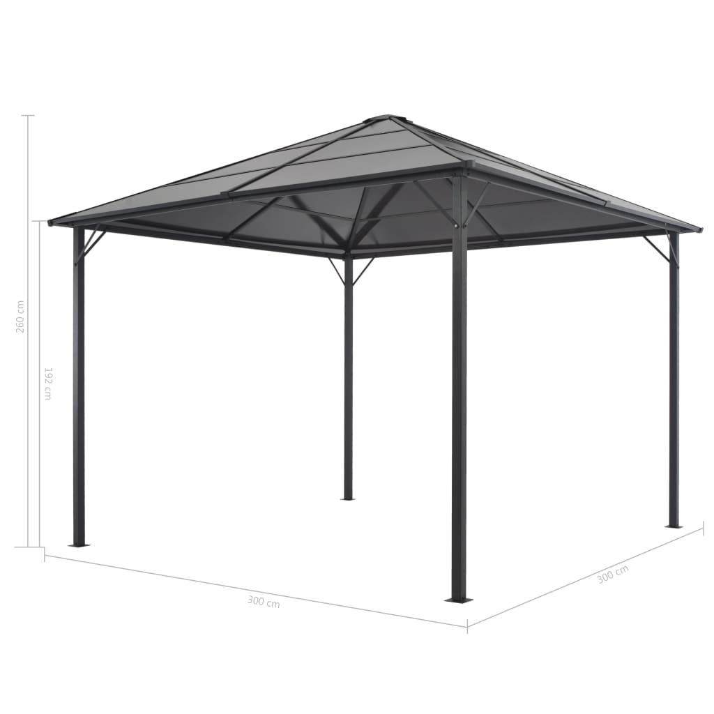 pavillon med tag aluminium 3 x 3 m antracitgrå