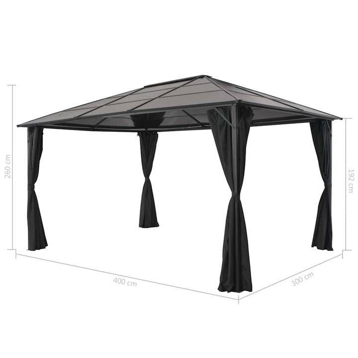 pavillon med gardin aluminium 4 x 3 x 2,6 m sort