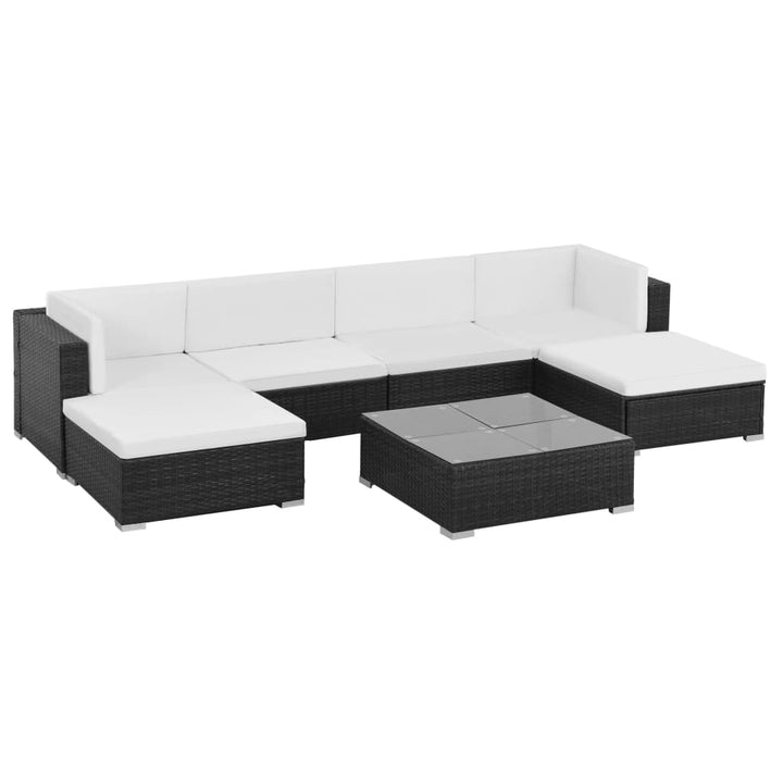 haveloungesæt 7 dele med hynder polyrattan sort