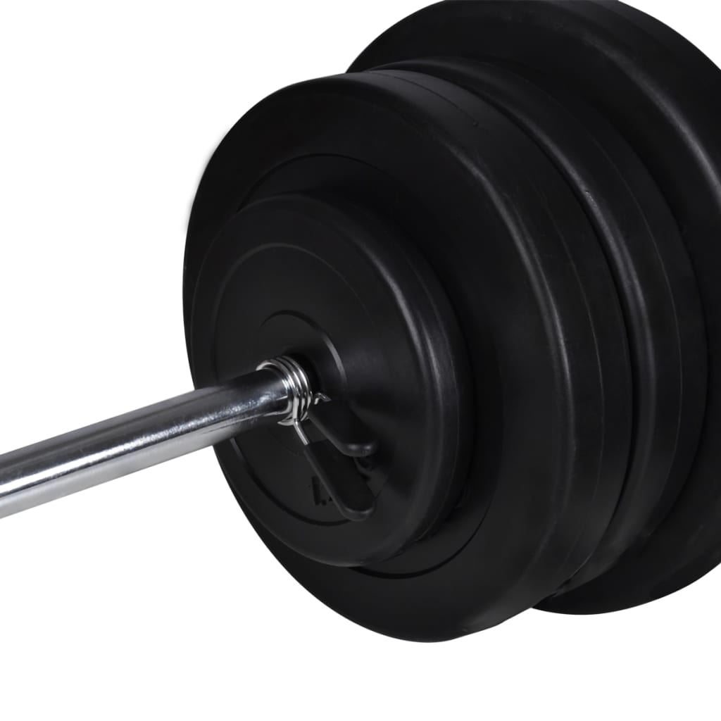 træningsbænk med vægtstangs- og håndvægtssæt 60,5 kg