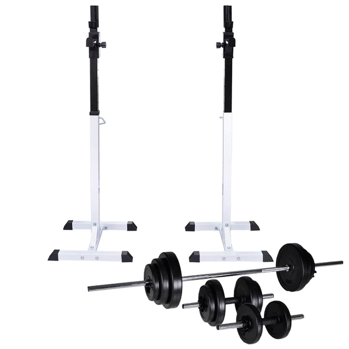 vægtstang- og squat-stativ med vægtstang- og håndvægtsæt 30,5kg