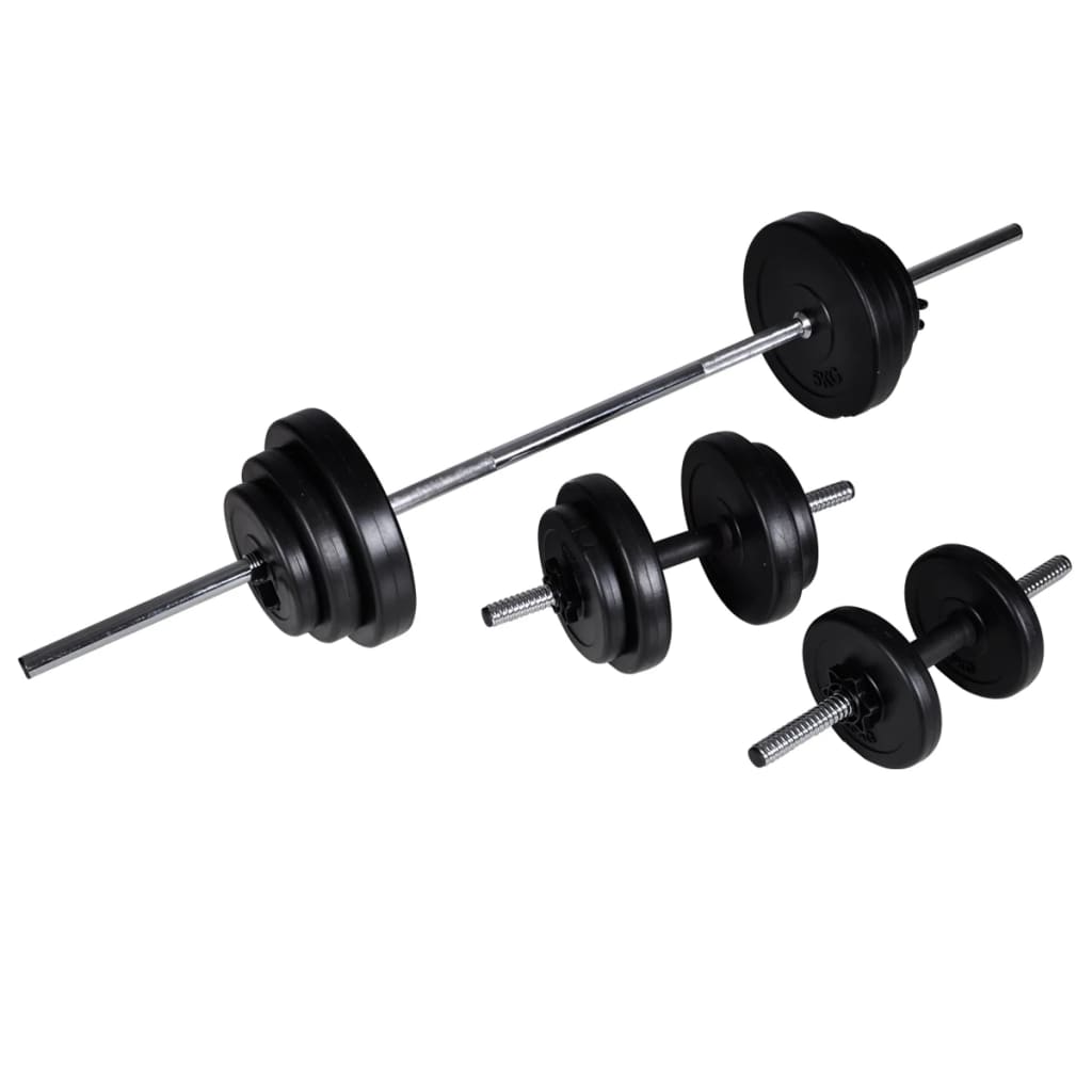 vægtstang- og squat-stativ med vægtstang- og håndvægtsæt 30,5kg
