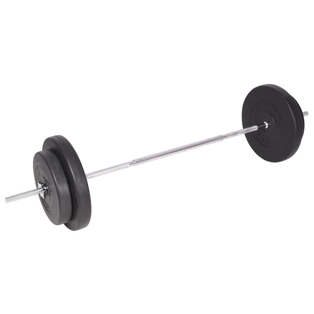 træningsbænk med vægtstativ, vægtstangs- og håndvægtssæt 90 kg