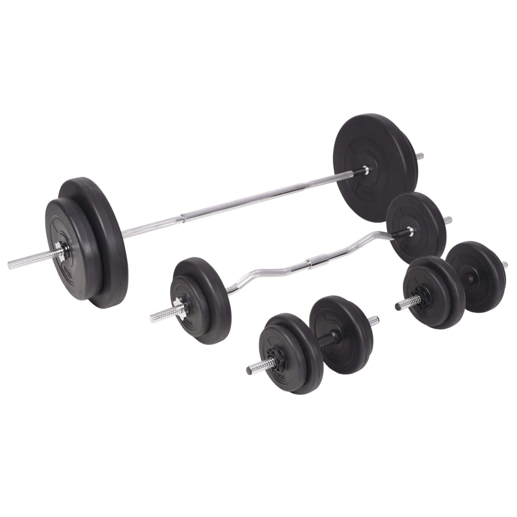 vægtbænk med vægtstativ, vægtstang- og håndvægtsæt 90 kg