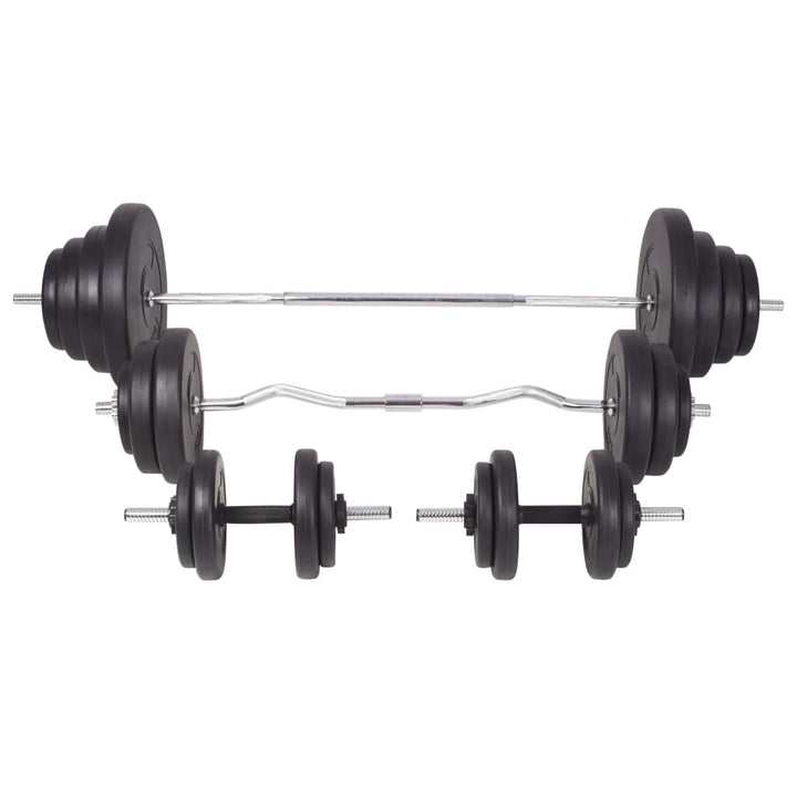 træningsbænk med vægtstativ, vægtstangs- og håndvægtssæt 120 kg