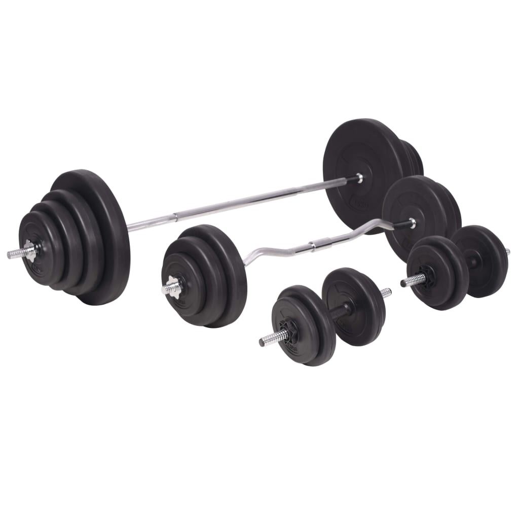 vægtbænk med vægtstativ, vægtstang- og håndvægtsæt 120 kg
